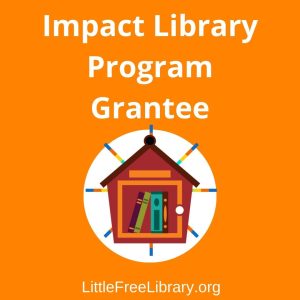 Graphic of Little Free Library on orange background with title 